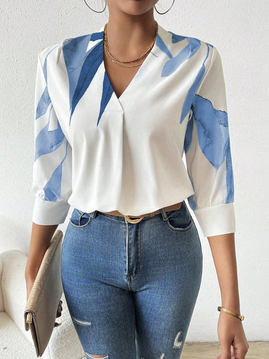 Damesblouse Korte Mouw met V-hals en Print Lizzy