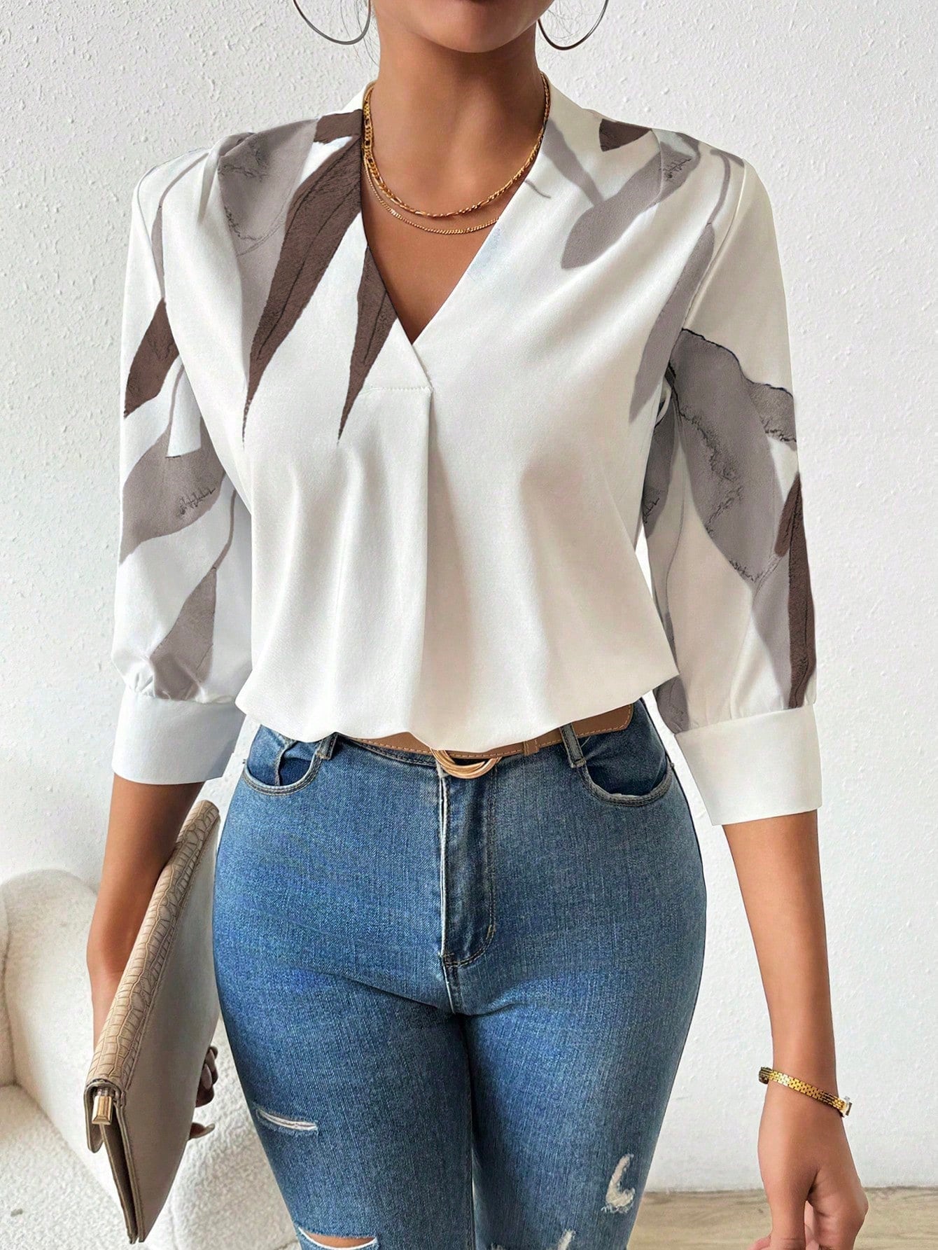 Damesblouse Korte Mouw met V-hals en Print Lizzy