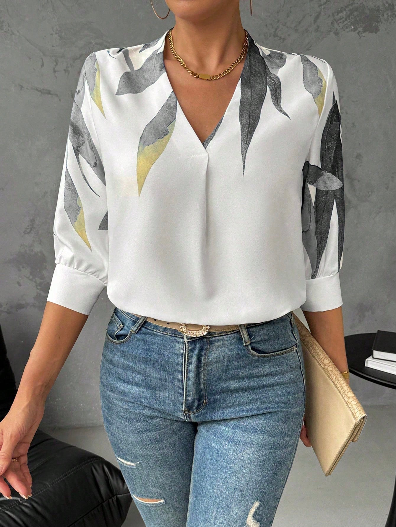 Damesblouse Korte Mouw met V-hals en Print Lizzy