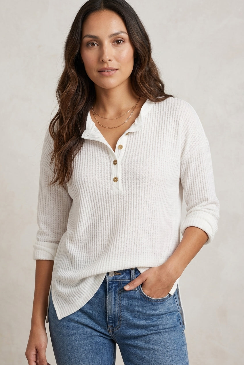 Damesblouse Lange Mouw met Knopen en V-hals Lizzy