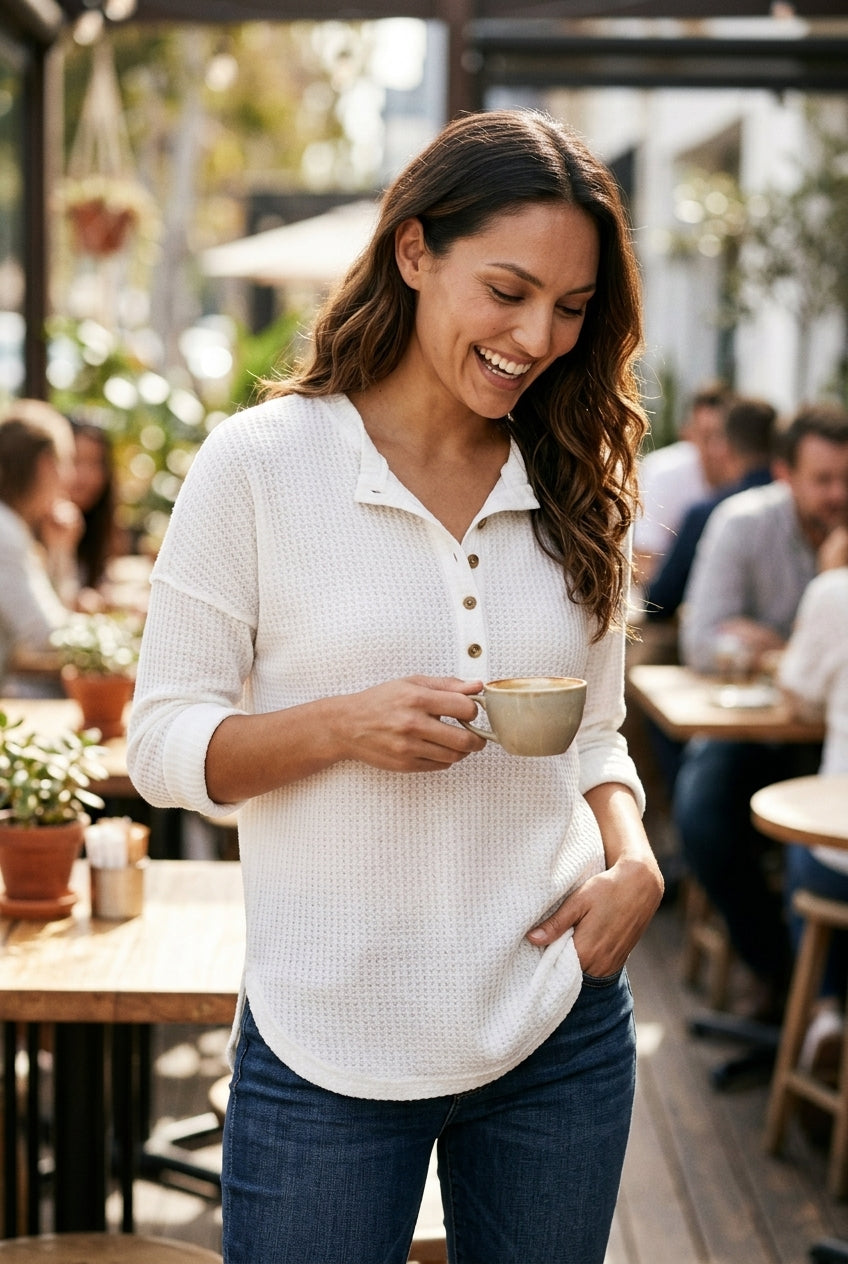 Damesblouse Lange Mouw met Knopen en V-hals Lizzy