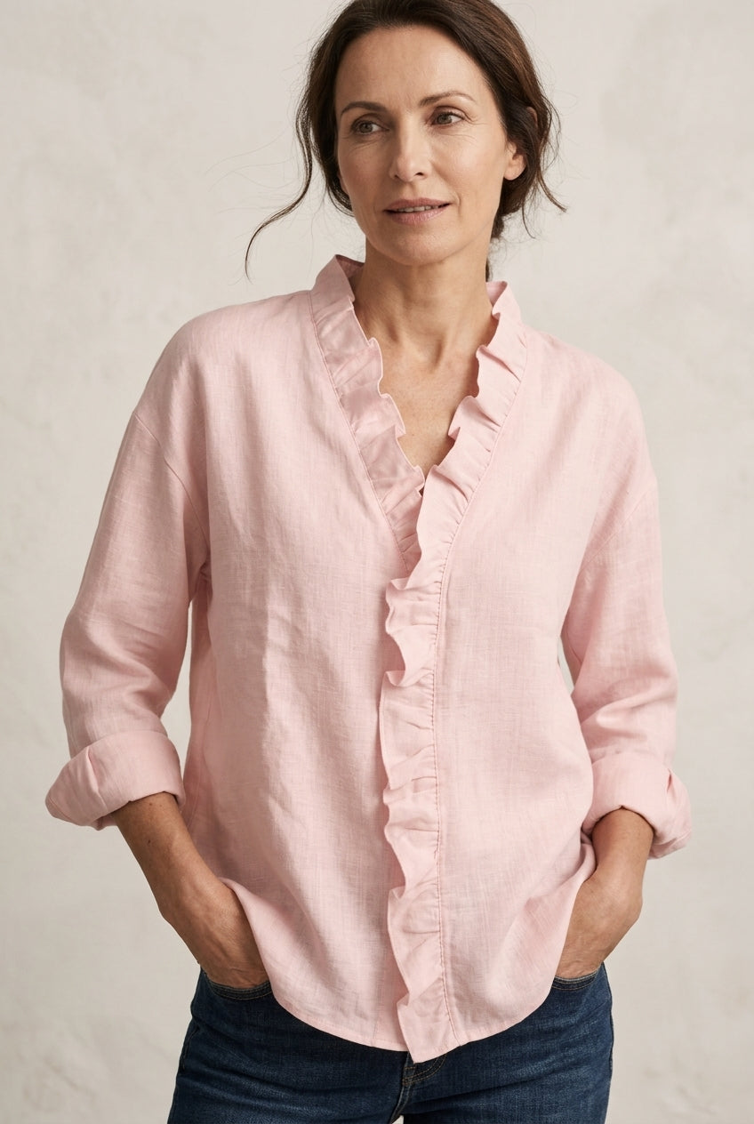 Damesblouse Lange Mouw met Ruches en V-hals Lizzy