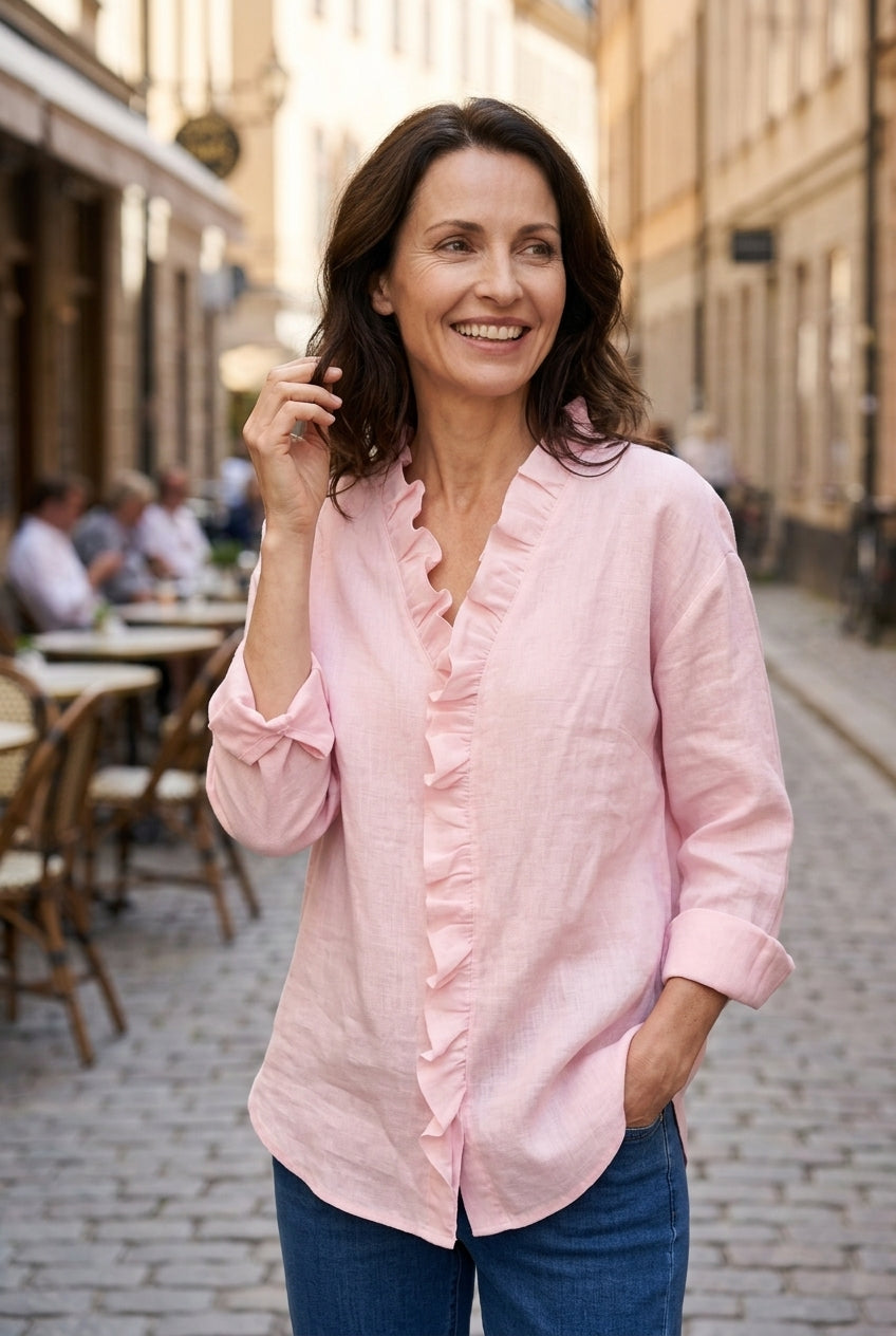 Damesblouse Lange Mouw met Ruches en V-hals Lizzy