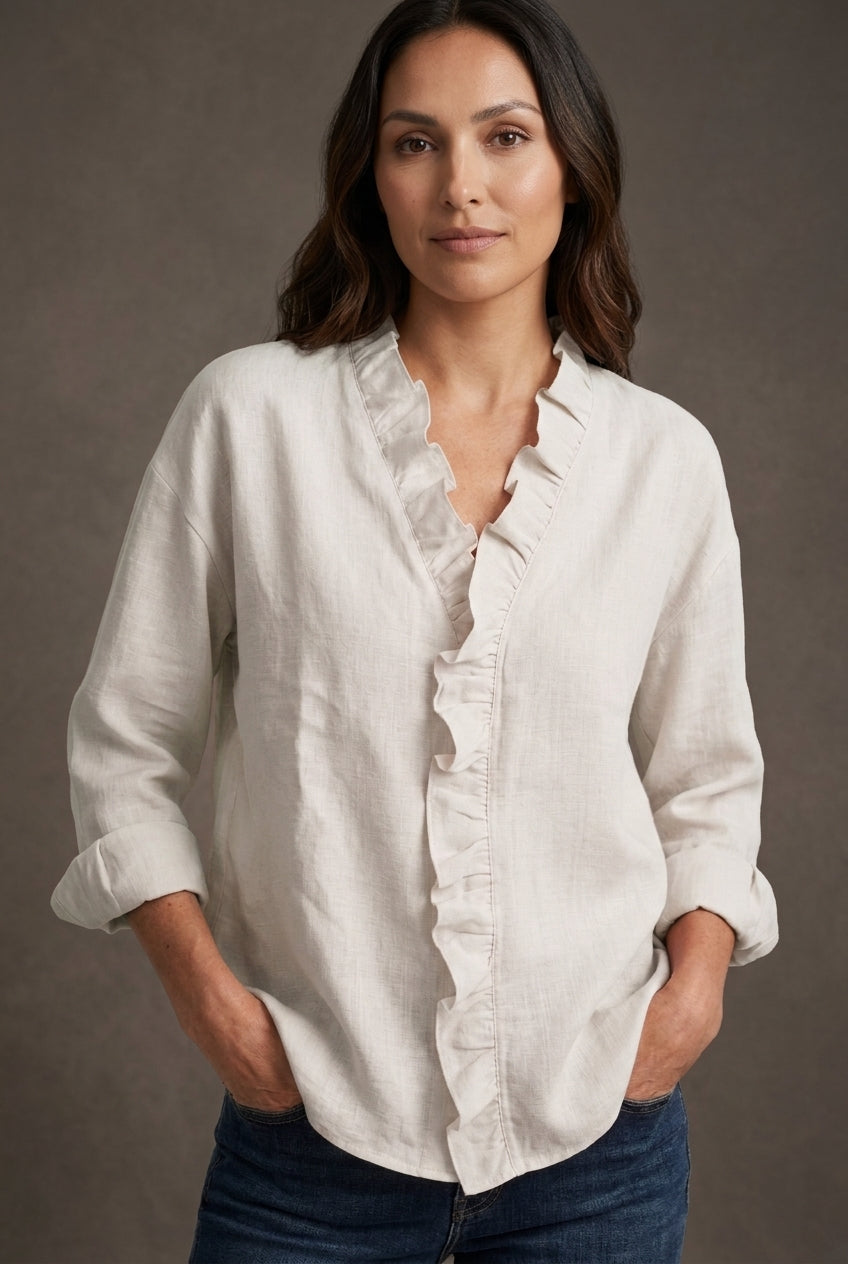 Damesblouse Lange Mouw met Ruches en V-hals Lizzy