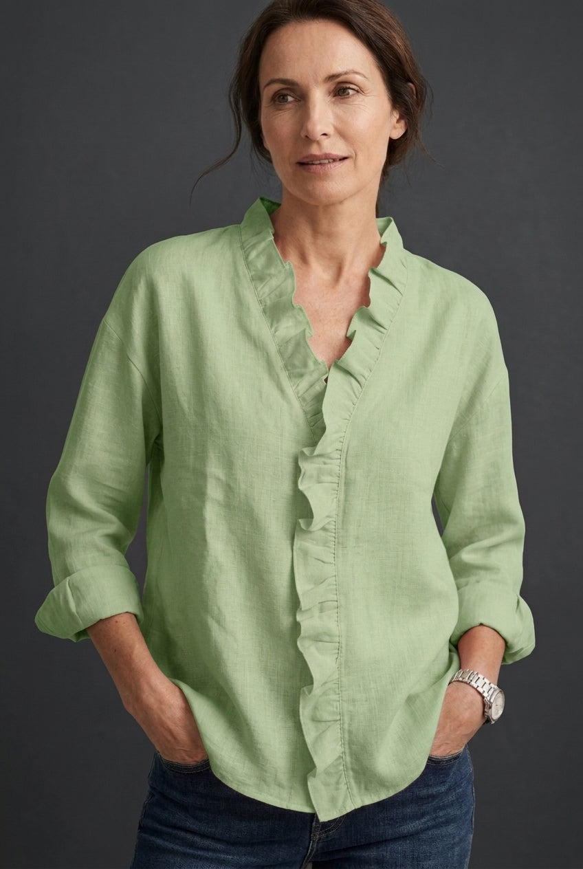 Damesblouse Lange Mouw met Ruches en V-hals Lizzy