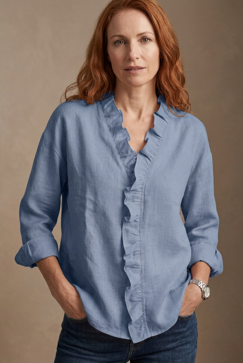Damesblouse Lange Mouw met Ruches en V-hals Lizzy