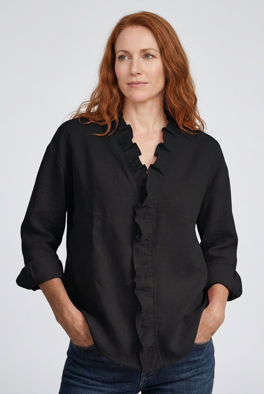 Damesblouse Lange Mouw met Ruches en V-hals Lizzy