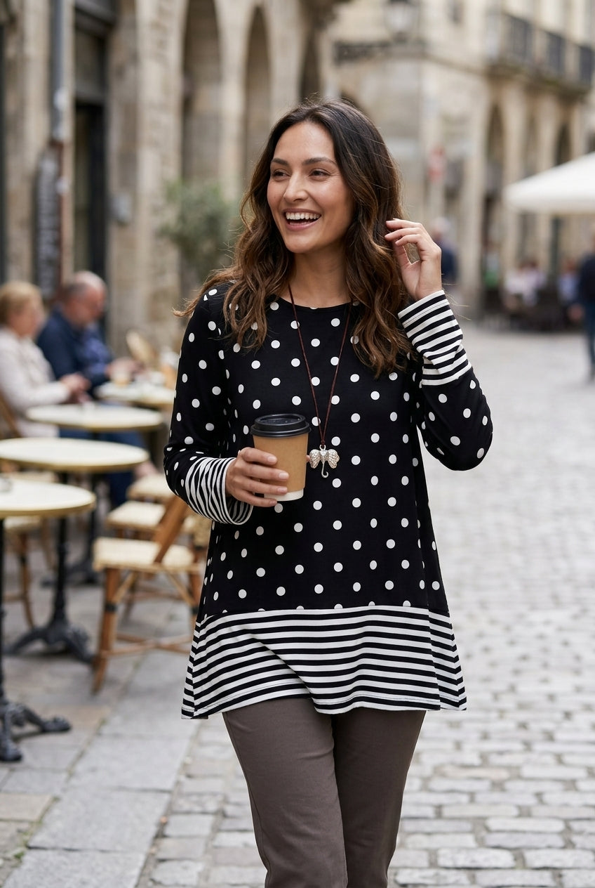 Damesblouse Lange Mouw met Stippen en Strepen Lizzy