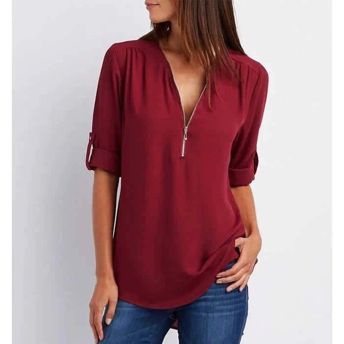 Damesblouse met 3/4 Mouwen en Rits Lizzy