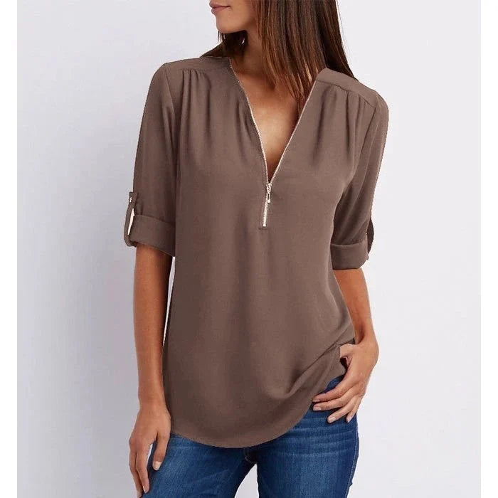 Damesblouse met 3/4 Mouwen en Rits Lizzy
