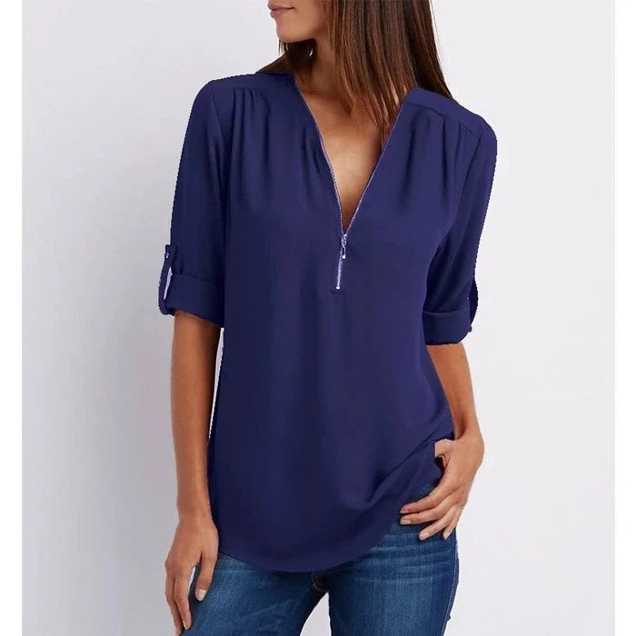 Damesblouse met 3/4 Mouwen en Rits Lizzy