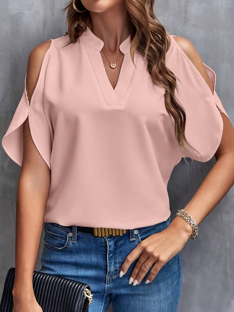 Damesblouse met Ingesneden Halslijn en Splitmouwen Lizzy