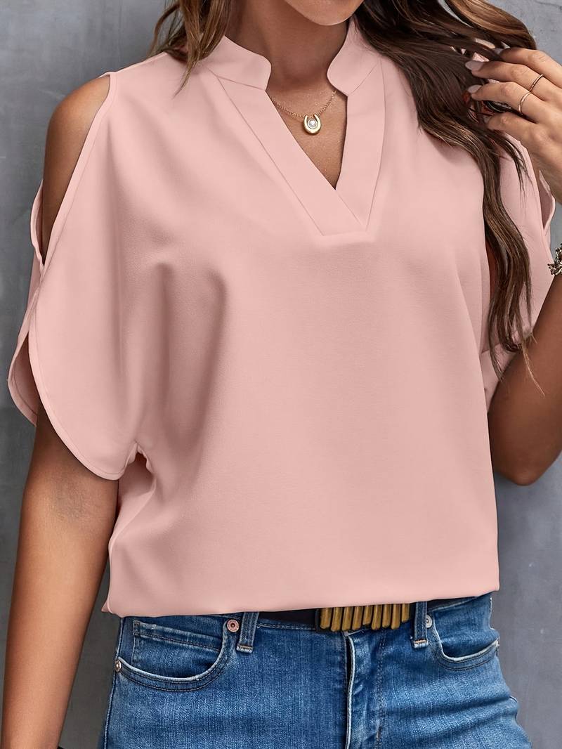 Damesblouse met Ingesneden Halslijn en Splitmouwen Lizzy