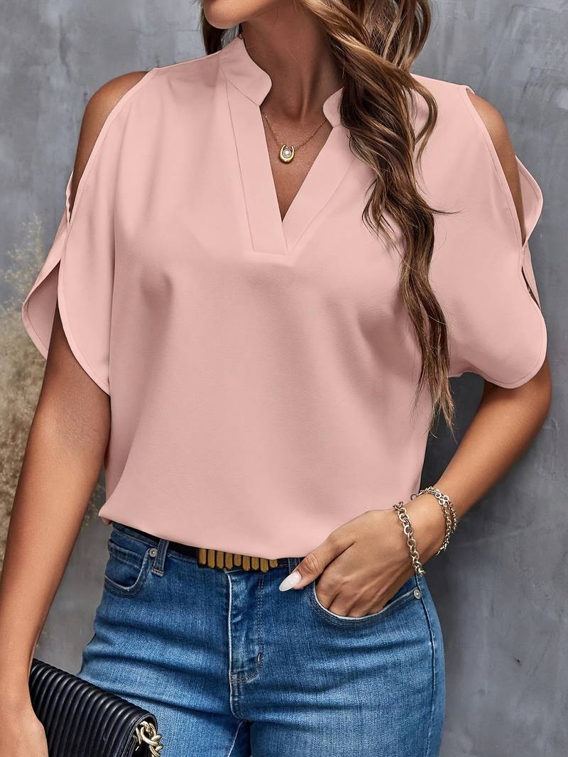 Damesblouse met Ingesneden Halslijn en Splitmouwen Lizzy