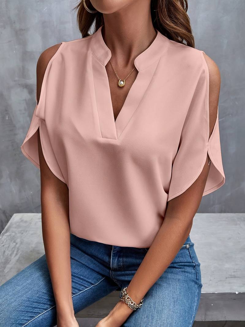Damesblouse met Ingesneden Halslijn en Splitmouwen Lizzy
