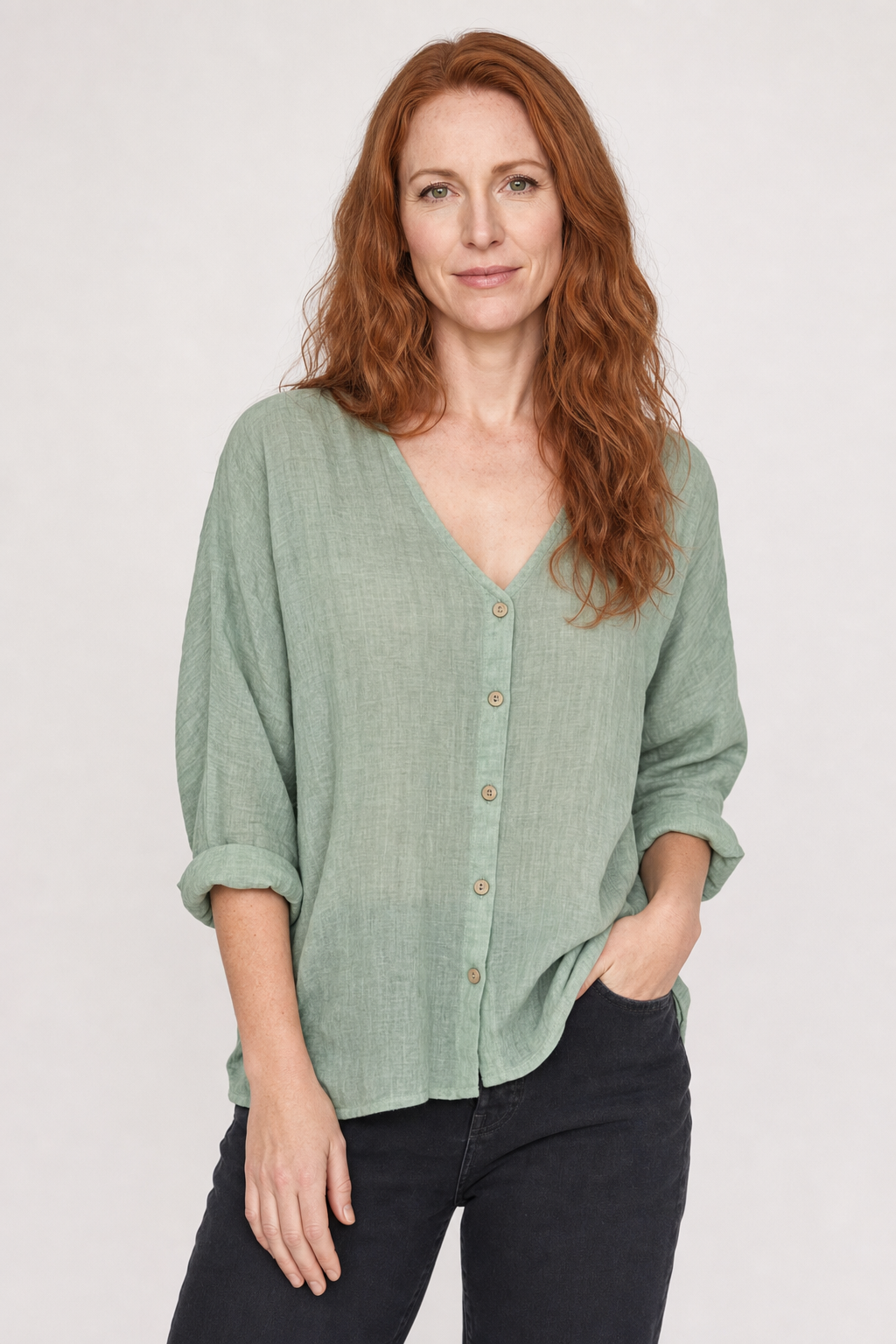 Damesblouse met Knoopsluiting en V-hals Lizzy