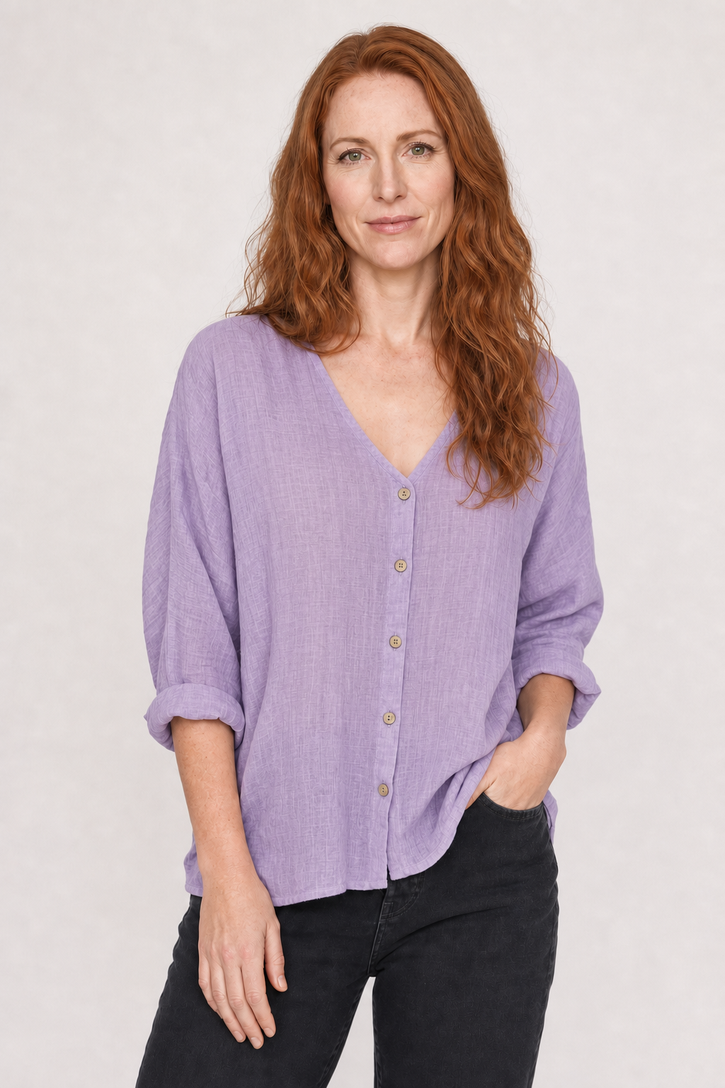 Damesblouse met Knoopsluiting en V-hals Lizzy