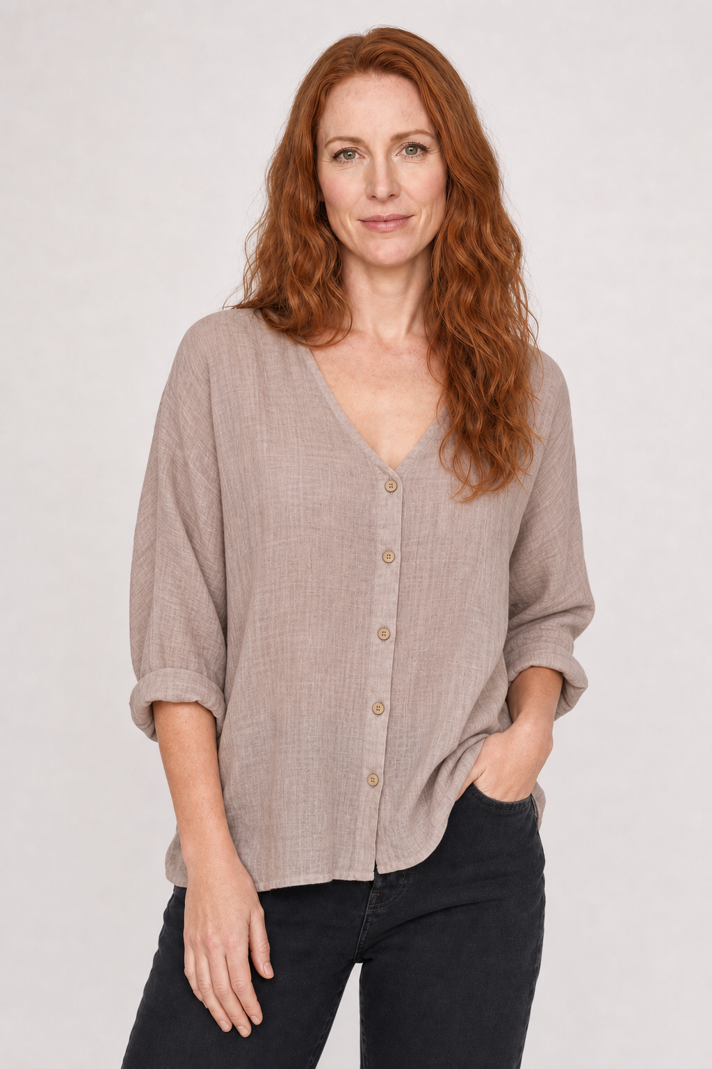 Damesblouse met Knoopsluiting en V-hals Lizzy