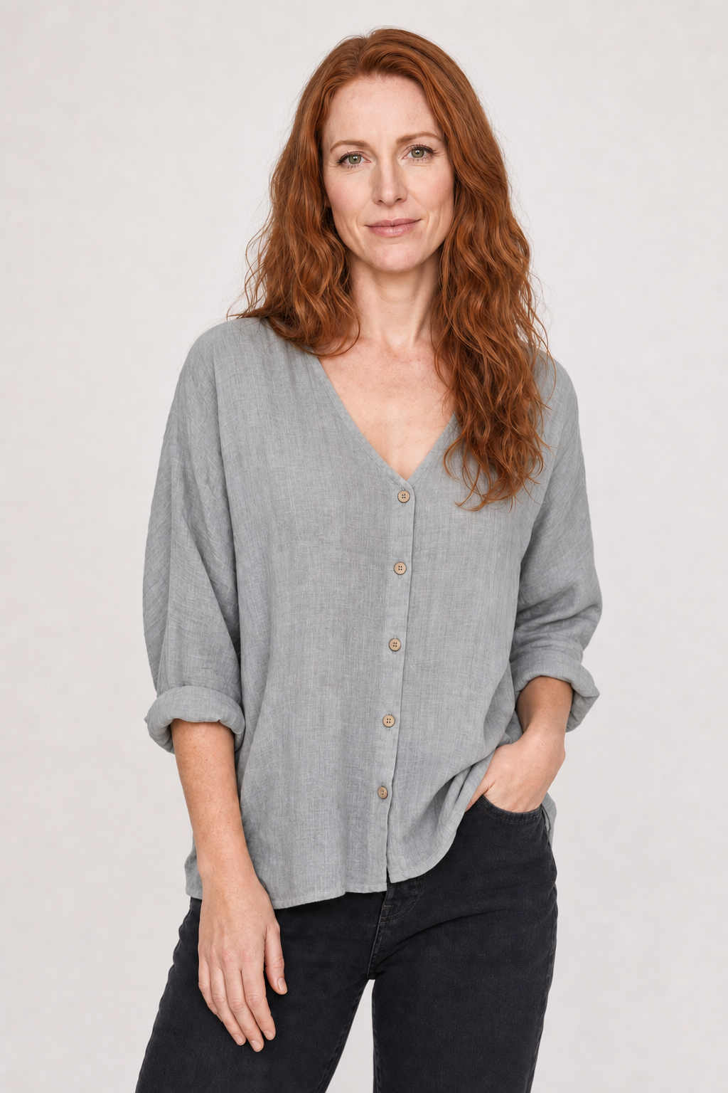 Damesblouse met Knoopsluiting en V-hals Lizzy