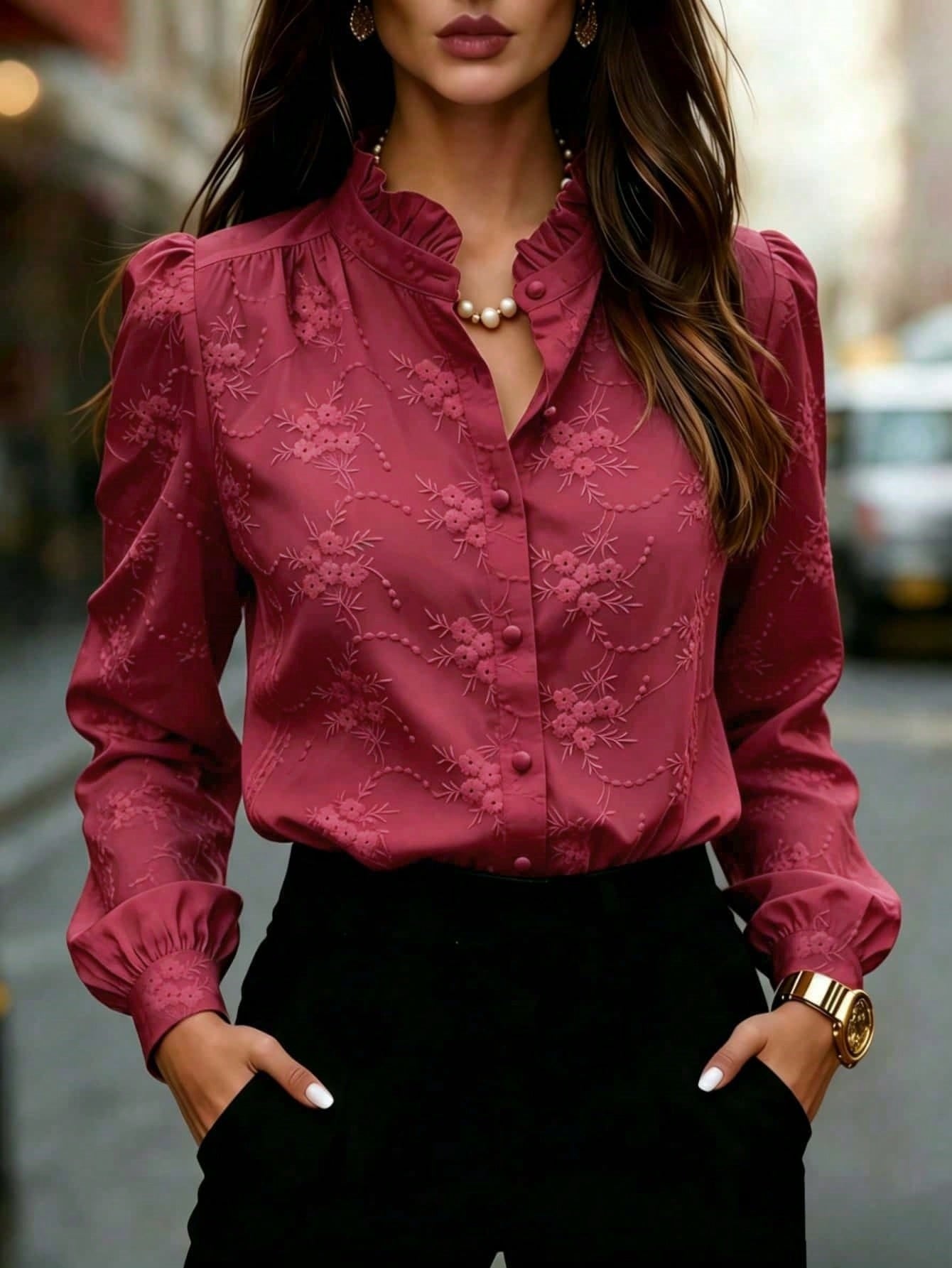 Damesblouse met Lange Mouwen en Bloemenborduurwerk Lizzy