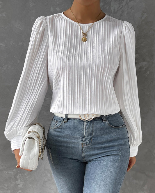 Damesblouse met Lantaarnmouwen en Ronde Hals Lizzy