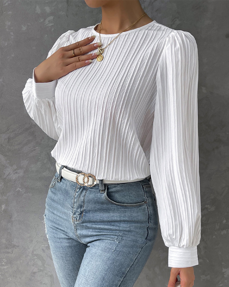 Damesblouse met Lantaarnmouwen en Ronde Hals Lizzy