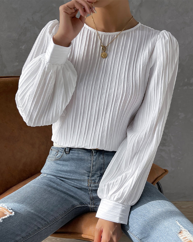 Damesblouse met Lantaarnmouwen en Ronde Hals Lizzy