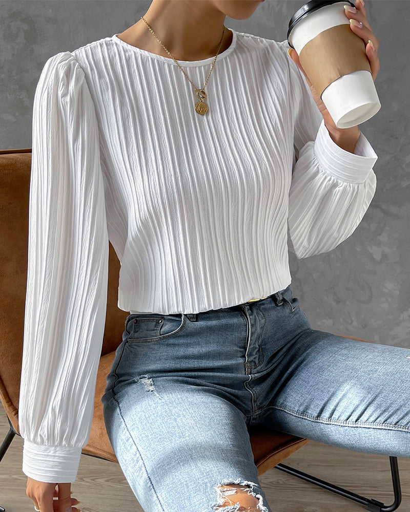 Damesblouse met Lantaarnmouwen en Ronde Hals Lizzy