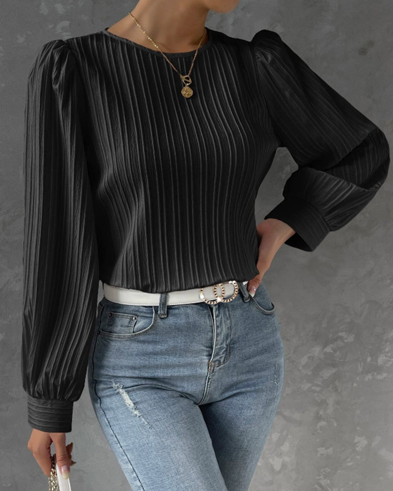 Damesblouse met Lantaarnmouwen en Ronde Hals Lizzy