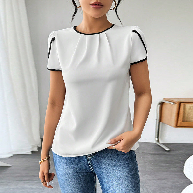 Damesblouse met Pofmouwen en Contrasterende Accenten Lizzy