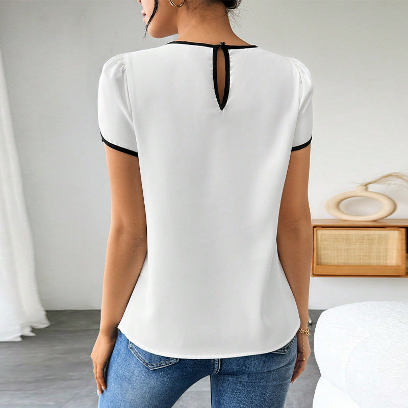 Damesblouse met Pofmouwen en Contrasterende Accenten Lizzy