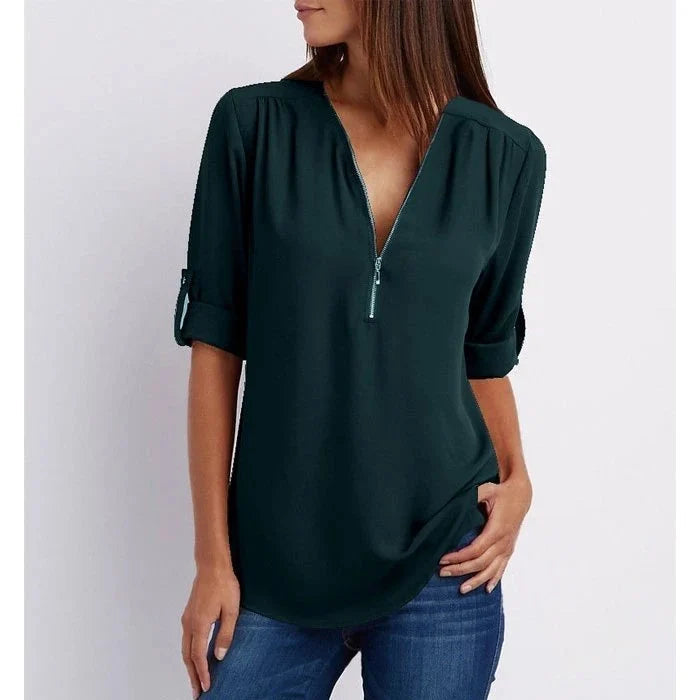 Damesblouse met Rits en 3/4 Mouwen Lizzy