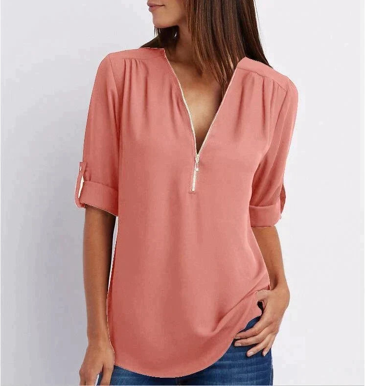 Damesblouse met Rits en 3/4 Mouwen Lizzy