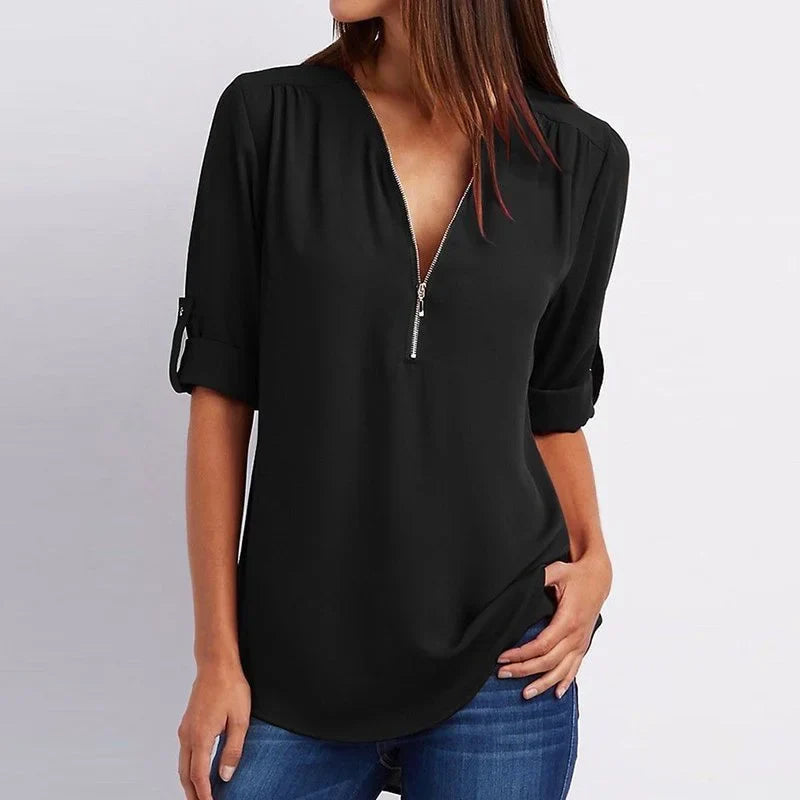 Damesblouse met Rits en 3/4 Mouwen Lizzy
