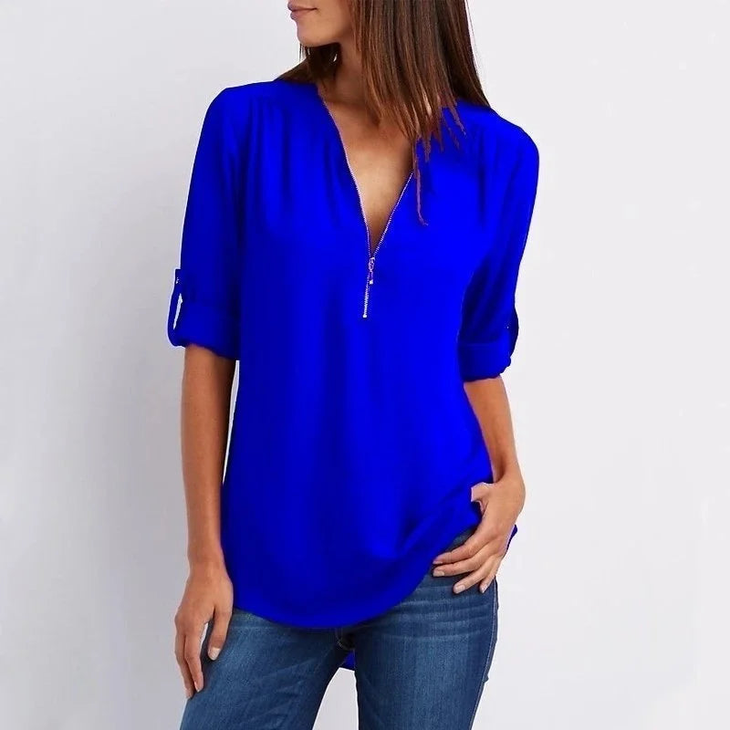 Damesblouse met Rits en 3/4 Mouwen Lizzy