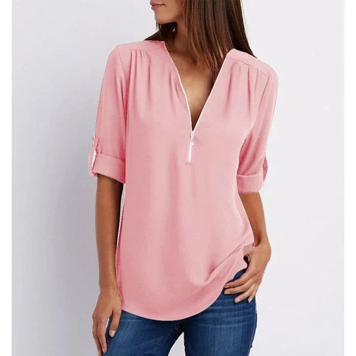 Damesblouse met Rits en 3/4 Mouwen Lizzy
