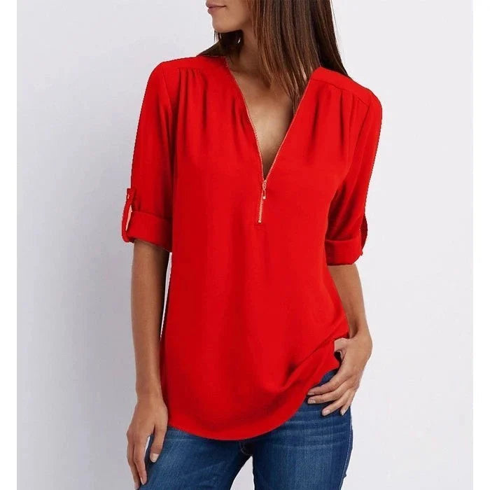 Damesblouse met Rits en 3/4 Mouwen Lizzy