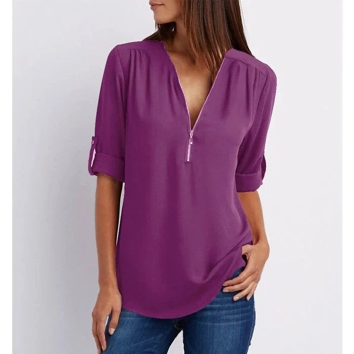 Damesblouse met Rits en 3/4 Mouwen Lizzy