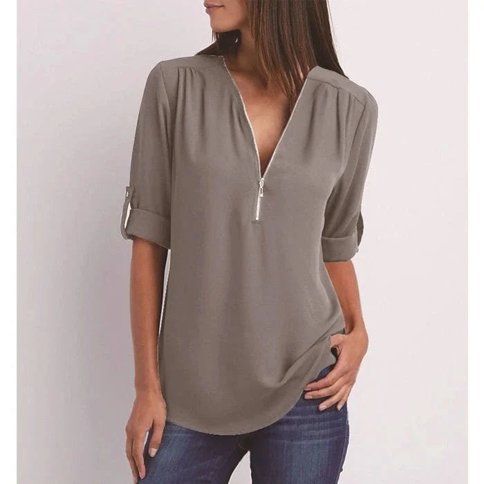 Damesblouse met Rits en 3/4 Mouwen Lizzy