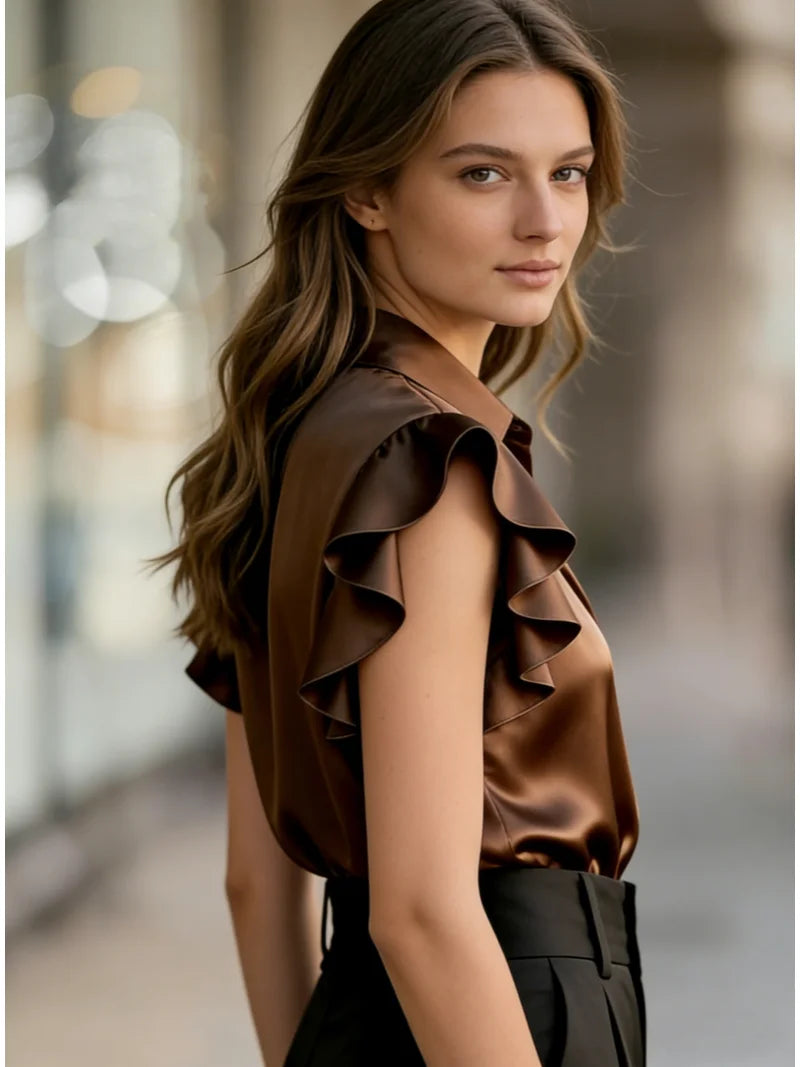 Damesblouse met Ruches en Korte Mouwen Lizzy