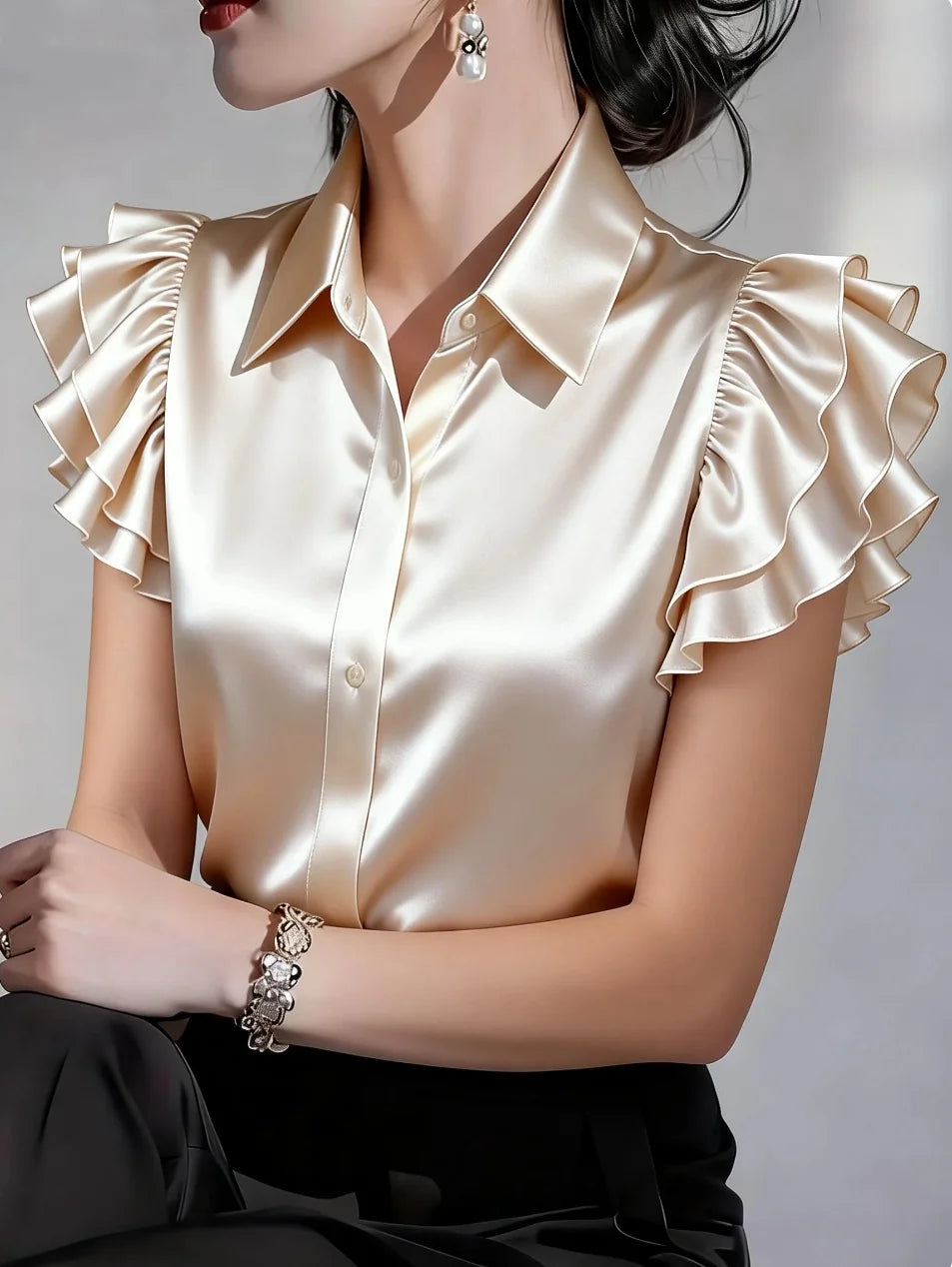 Damesblouse met Ruches en Lange Mouwen Lizzy