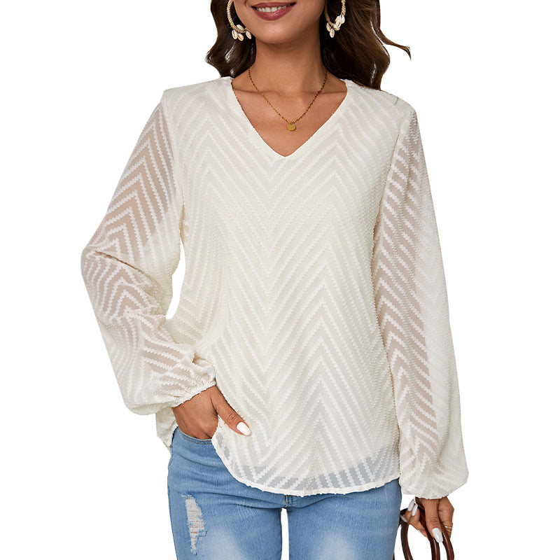 Damesblouse met Transparante Mouwen en V-hals Lizzy