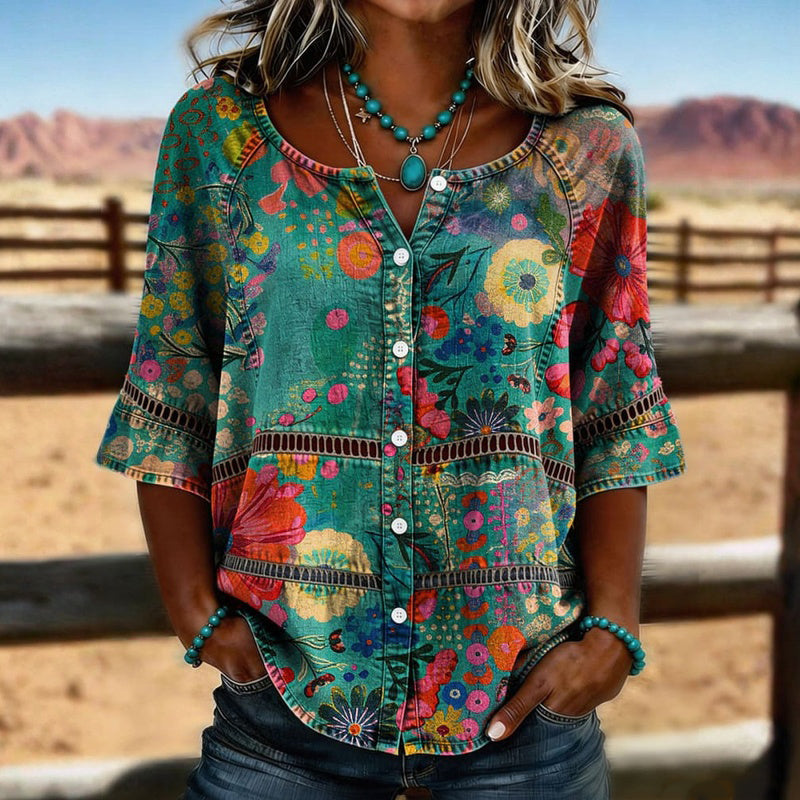 Damesblouse met V-hals en Knopen Lizzy