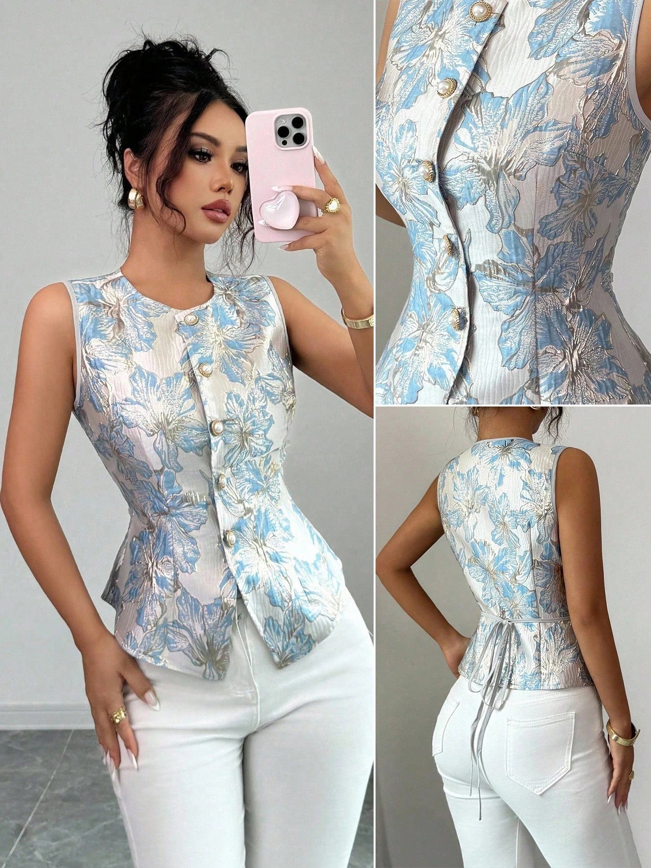 Damesblouse met Veterdetails en Ronde Hals Lizzy