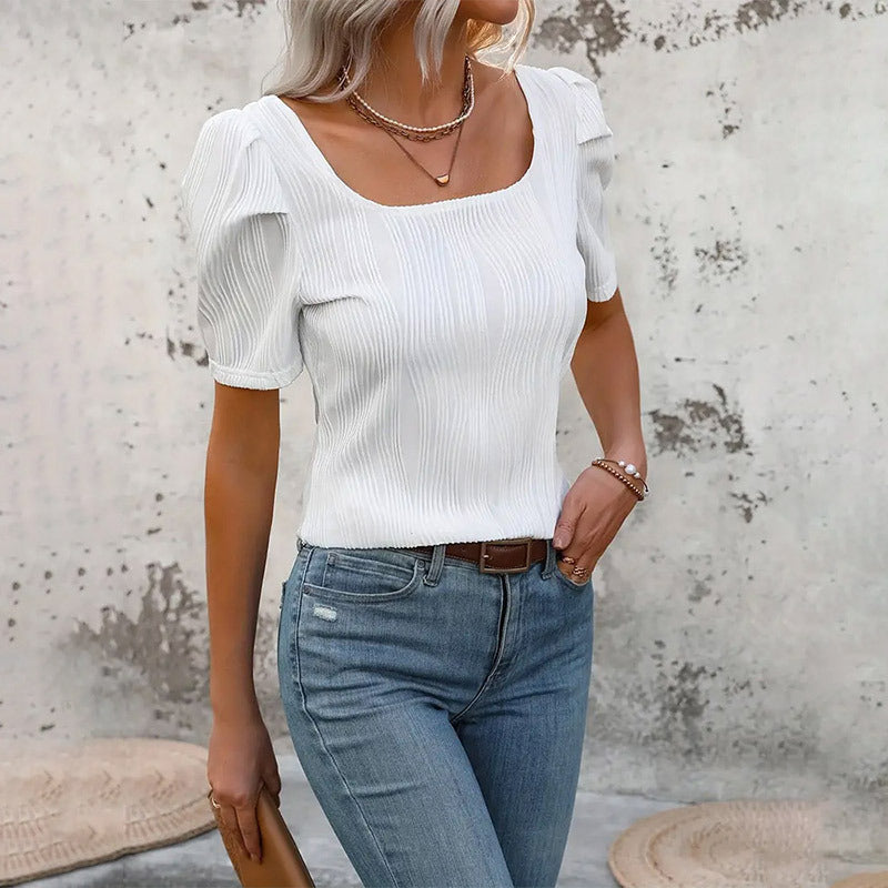 Damesblouse met Vierkante Halslijn en Korte Pofmouwen Lizzy