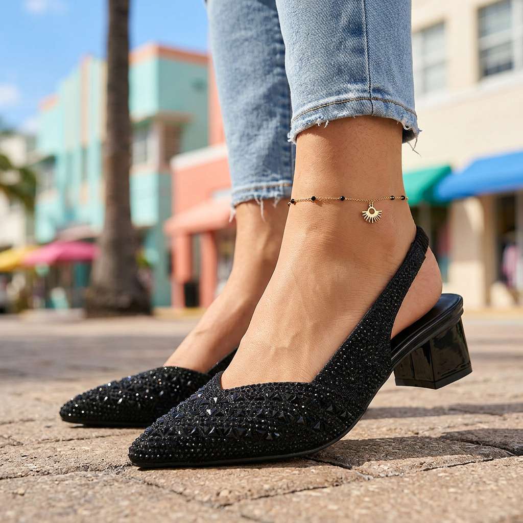 Dameshakken Slingback met Juweelversieringen en Gevoerde Binnenzool Lizzy