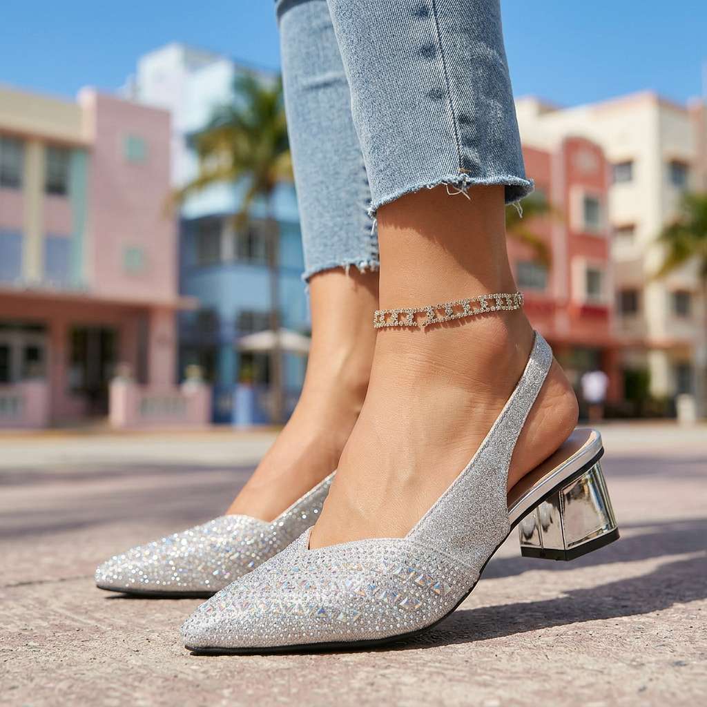 Dameshakken Slingback met Juweelversieringen en Gevoerde Binnenzool Lizzy