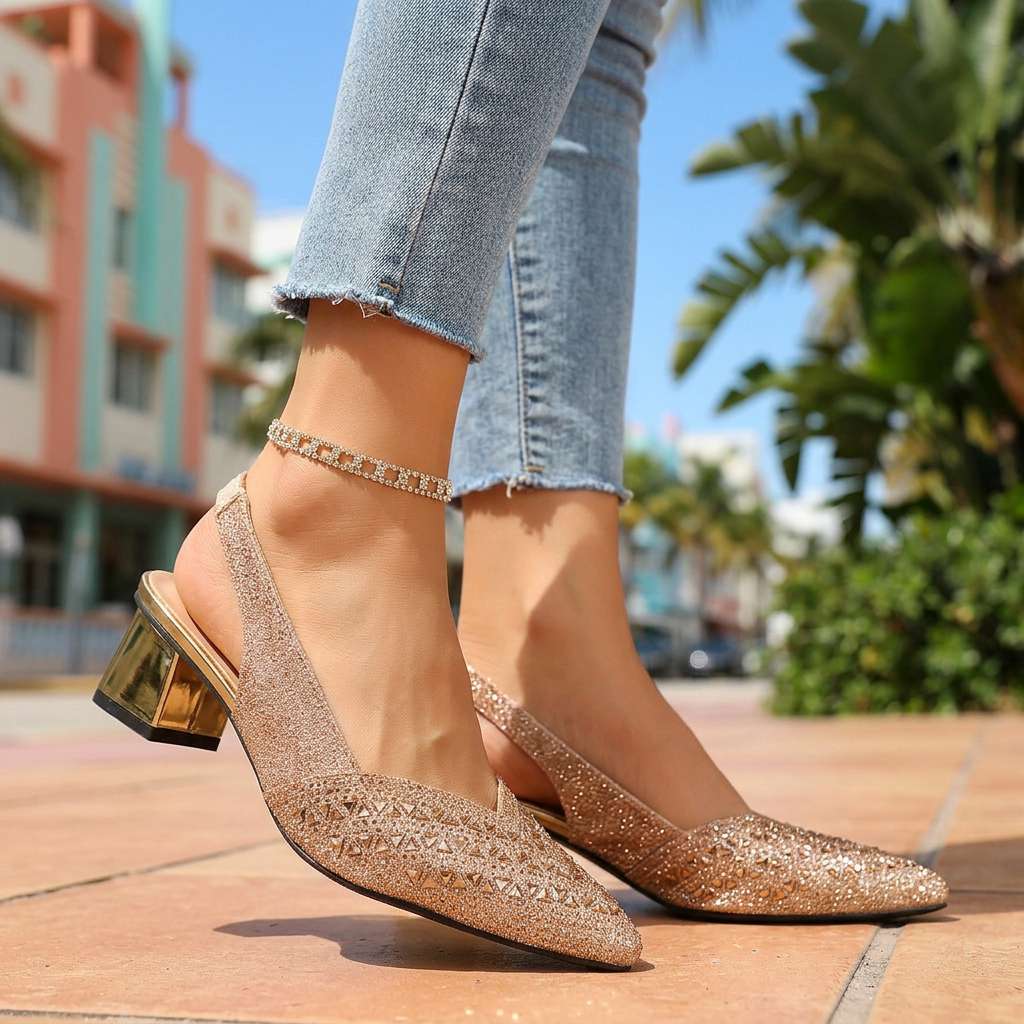 Dameshakken Slingback met Juweelversieringen en Gevoerde Binnenzool Lizzy