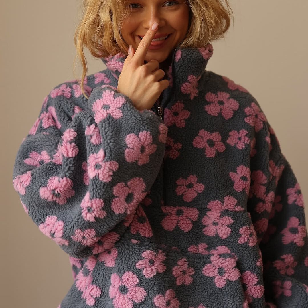 Damesjack Oversized met Halve Rits en Pluche Lizzy