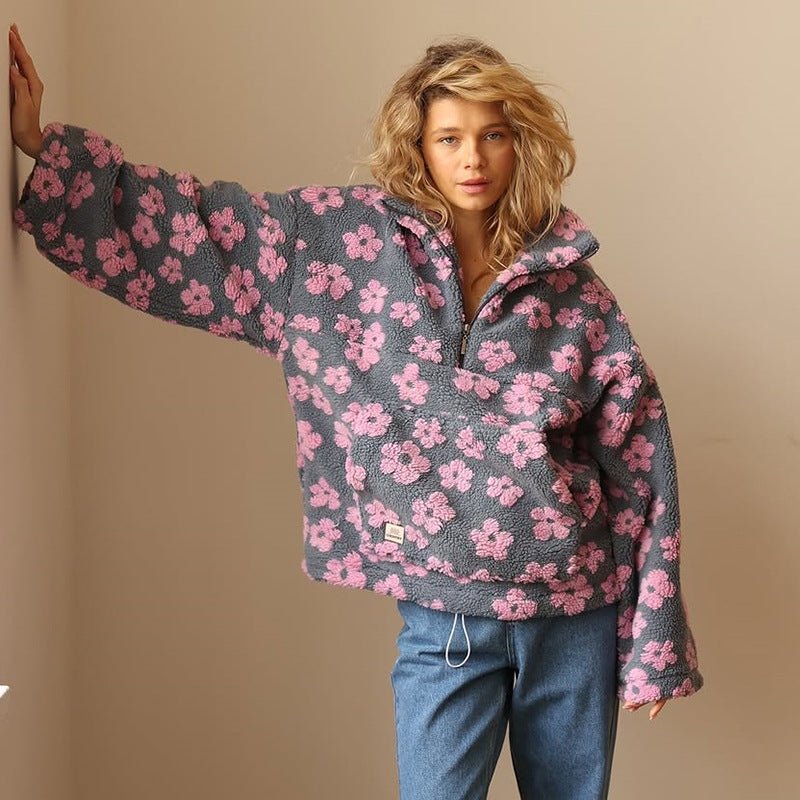 Damesjack Oversized met Halve Rits en Pluche Lizzy
